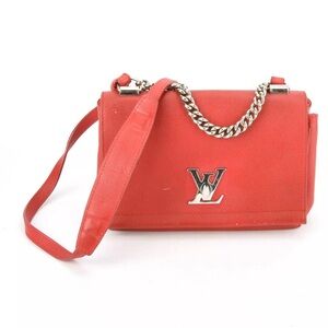 Louis Vuitton Lockme II Red Leather Top Handle Handbag w/Shoulder Chain Strap